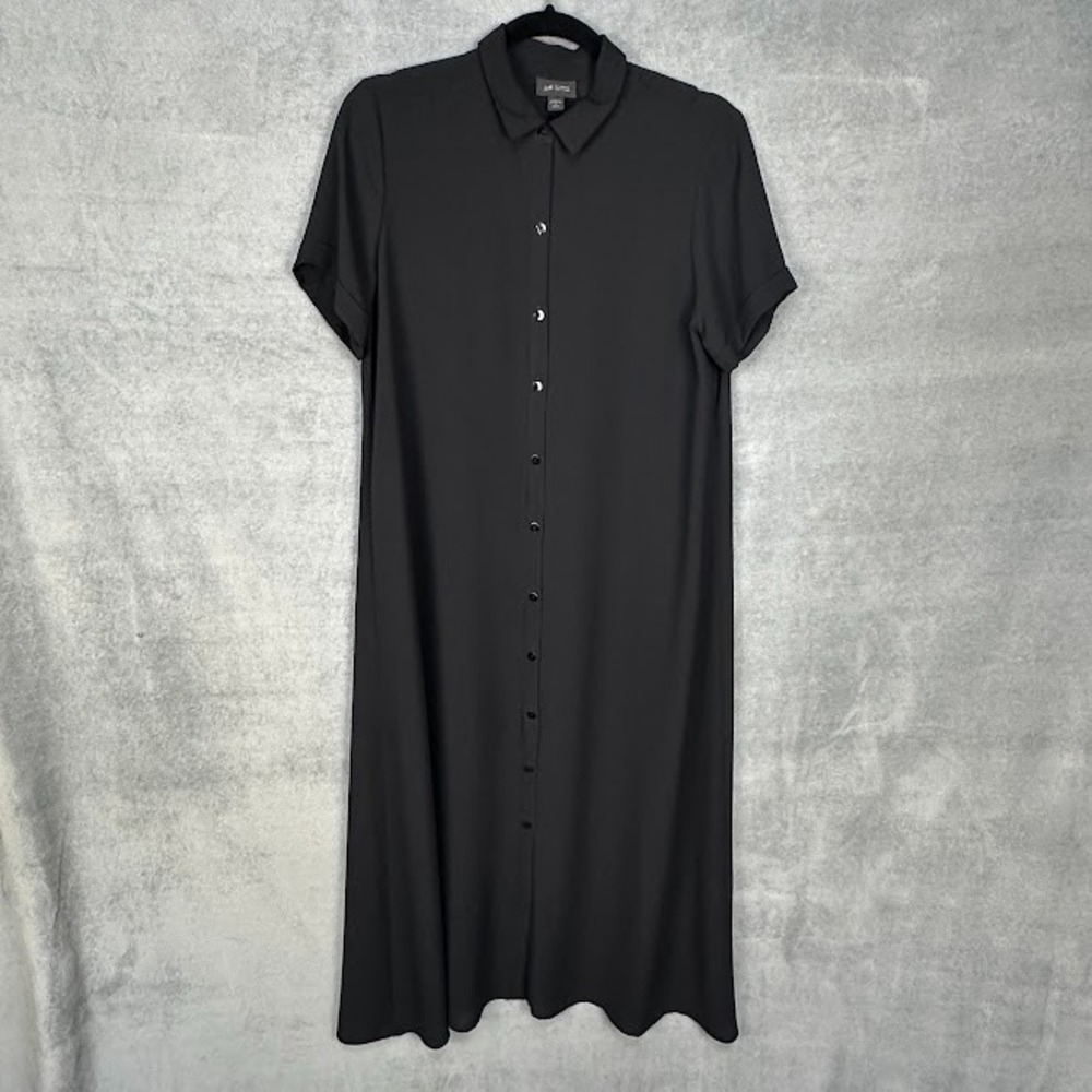 J Jill Dress Womens Small Petite Black Button Short Sleeve Neutral Career Sheer